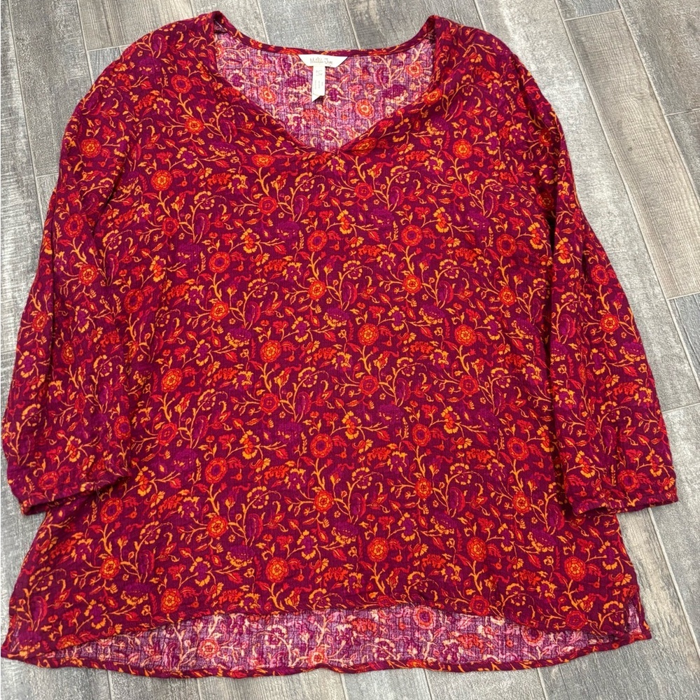 Matilda‎ Jane Cotton Red Orange Floral Blouse Size Large
